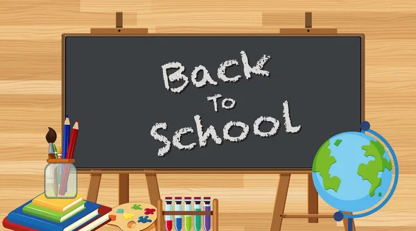 Back to school sign with many school items — Stock vektor