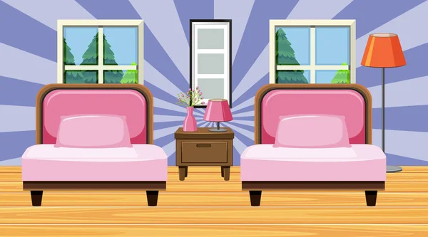 Room with two pink sofa and cushions — Stock Vector