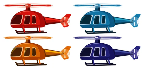 Zestaw czterech zdjęć helikopterów w różnych kolorach — Wektor stockowy