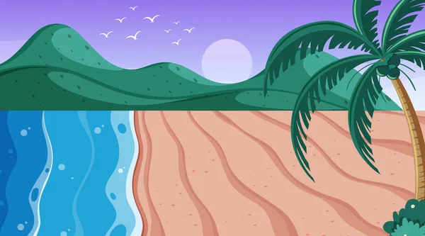 Escena natural con playa por la noche — Vector de stock