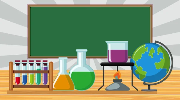Klassrum med vetenskaplig utrustning på bordet — Stock vektor