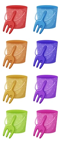 Conjunto de cubos y horquillas en diferentes colores — Vector de stock
