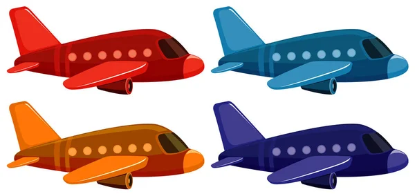 Conjunto de quatro imagens de avião em cores diferentes —  Vetores de Stock