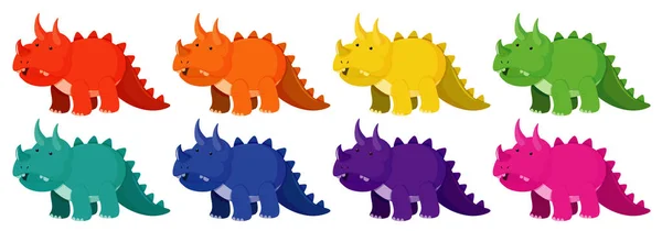 Zestaw triceratopsów w ośmiu różnych kolorach — Wektor stockowy
