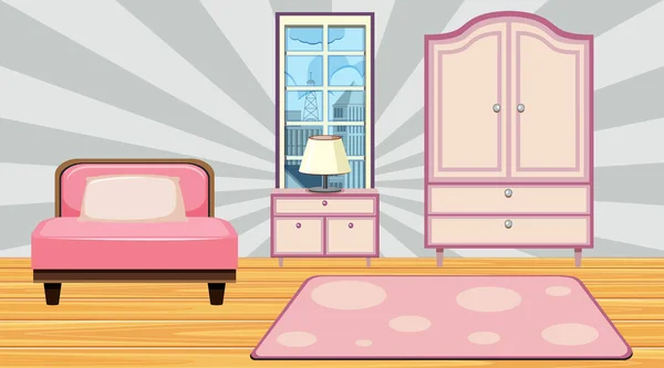 Szoba rózsaszín bútorokkal és szőnyeggel — Stock Vector