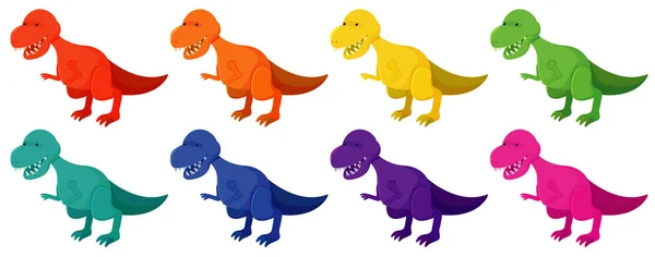 Ensemble de tyrannosaure rex en huit couleurs — Image vectorielle