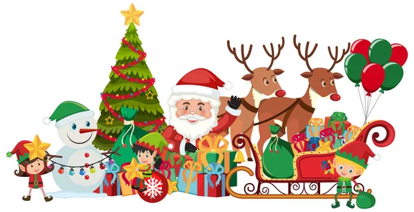 Santa and christmas presents on sleigh — Stock Vector