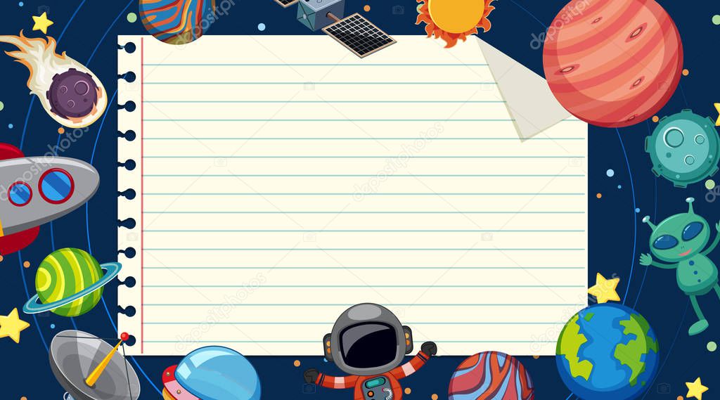 Paper template with planets in space background