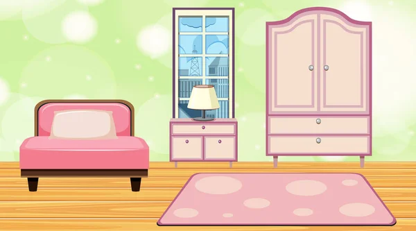 Zimmer mit rosa Möbeln und Teppich — Stockvektor