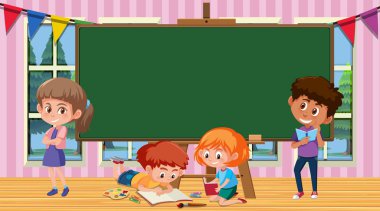 Odada mutlu çocuklar olan sınır şablonu