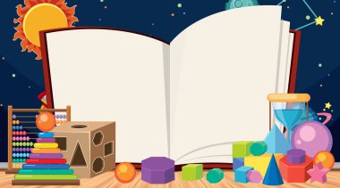 Blok oyuncakları ve alan arkaplanına sahip sınır şablonu