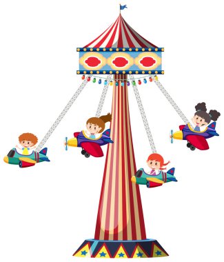 Mutlu çocuklar salıncakta sallanıyor