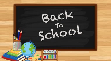 Back to school sign with many school items