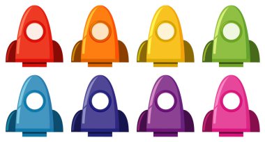 Farklı renklerde uzay gemileri seti