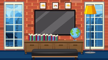 Büyük ekranlı ve kitaplı oda