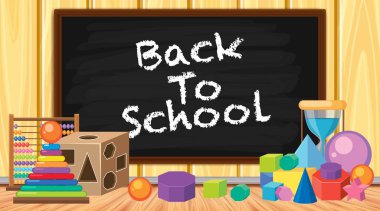 Back to school sign with many school items