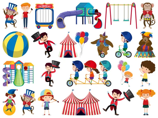 Velký soubor izolovaných objektů dětí a cirkusu — Stockový vektor