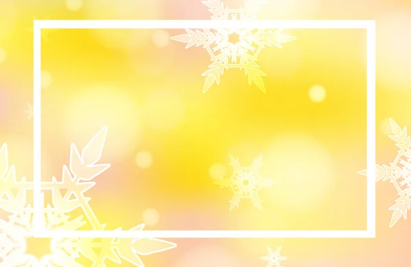 Modello di cornice con fiocchi di neve su sfondo giallo — Vettoriale Stock