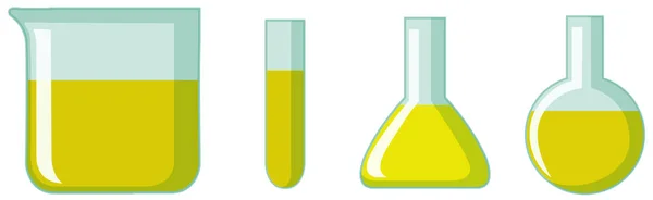 Conjunto de recipientes científicos con sustancia química amarilla — Archivo Imágenes Vectoriales