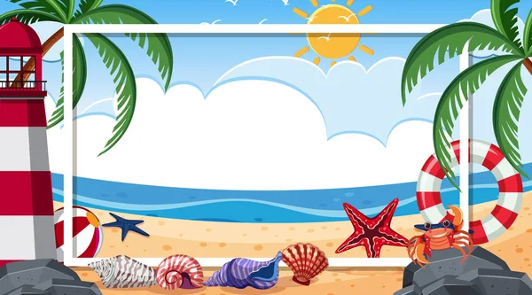 Border template with beach scene in background — 스톡 벡터