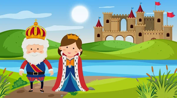 Scène avec roi et reine dans le parc — Image vectorielle