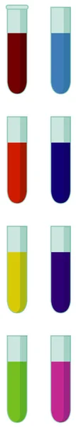 Jeu de tubes à essai avec différentes substances chimiques de couleur — Image vectorielle