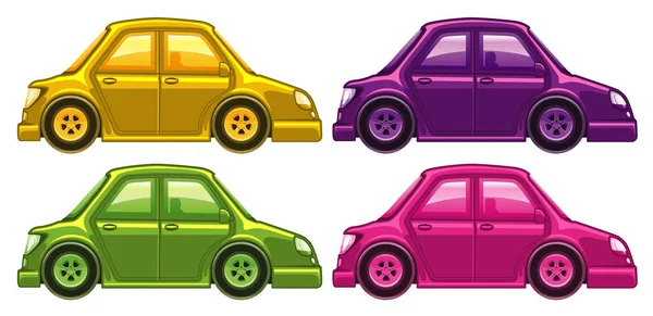 Set dari empat gambar mobil dengan warna yang berbeda - Stok Vektor
