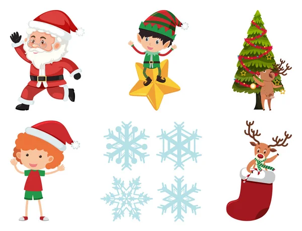 Weihnachtsset mit Weihnachtsmann und Elfe — Stockvektor
