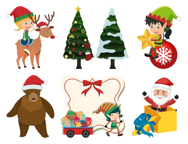 Set de Navidad con renos y árboles de Navidad — Vector de stock