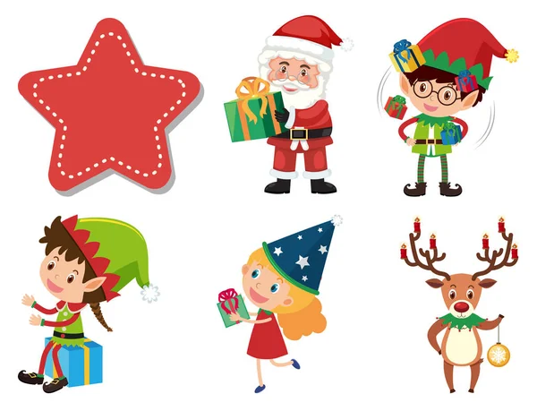 Christmas set with Santa and elf — Stock Vector