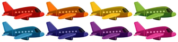 Set de avión jet en ocho colores diferentes — Vector de stock