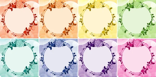 Diseño de fondo con marcos de flores en ocho colores — Vector de stock