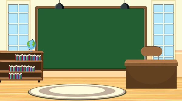 Scena z dużą tablicą i biurkiem nauczycielskim — Wektor stockowy