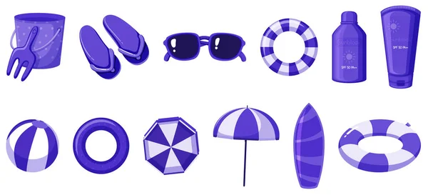 Geïsoleerd van zomer items in paarse kleur — Stockvector