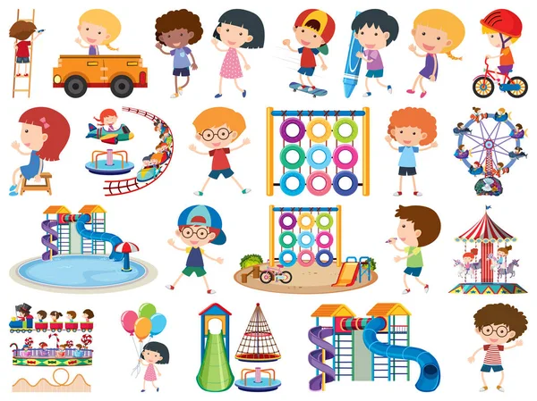 Grand ensemble d'objets isolés d'enfants et aire de jeux — Image vectorielle