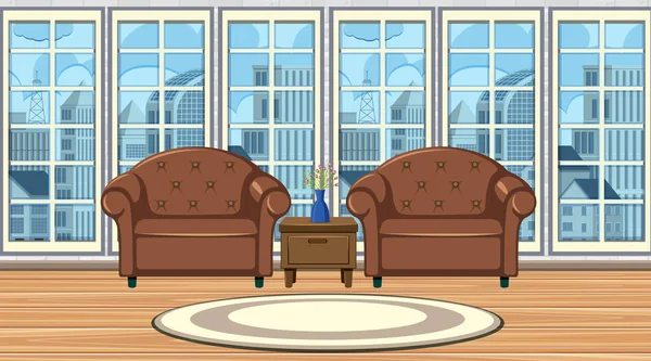 Chambre avec deux sièges bruns et tapis — Image vectorielle