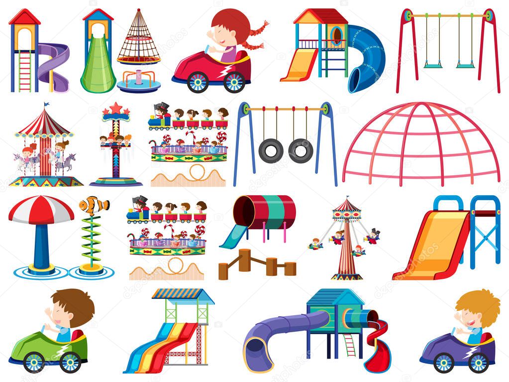 Large set of isolated objects of kids and playground