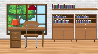 Masalı ve kitaplıklı bir oda.