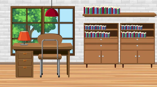 Δωμάτιο με γραφείο και βιβλιοθήκη — Διανυσματικό Αρχείο