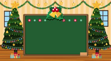 Border template with christmas trees and presents background