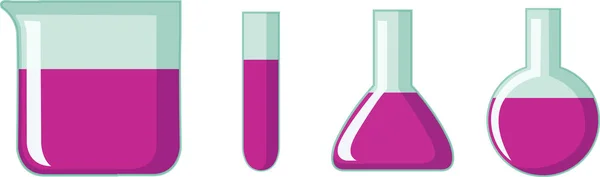 Sada vědeckých nádob naplněných růžovou chemikálií — Stockový vektor