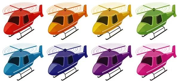 Conjunto de helicópteros en diferentes colores — Vector de stock