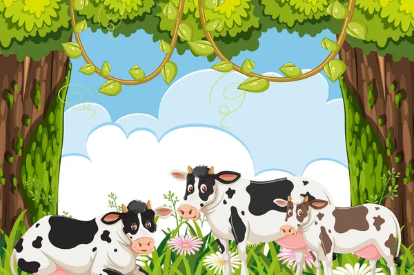树林里的奶牛 — 图库矢量图片