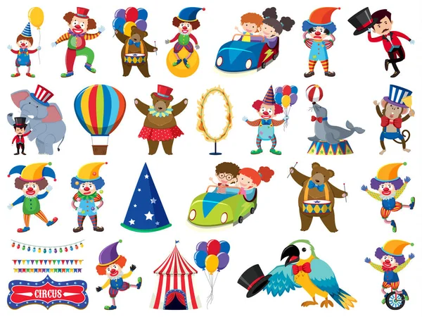 Large set of isolated objects of kids and circus — Stock Vector