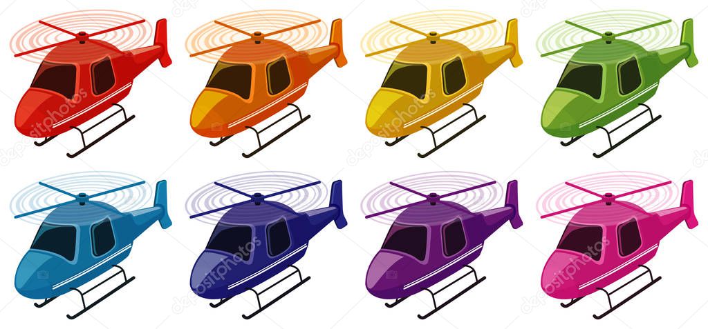Set of helicopters in different colors
