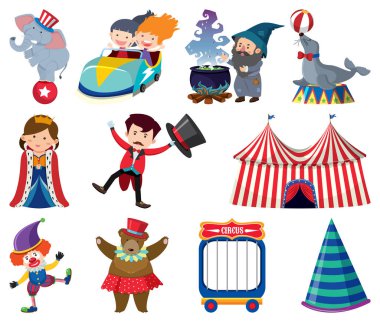 Set of different people and animals