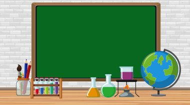 Border template with science equipments in the room