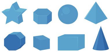 Set of different geometric shapes in blue