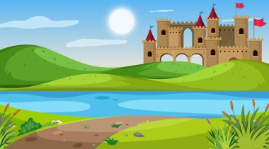 Nature scene with castle in the field
