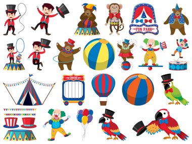 Çocukların ve sirkin geniş izole nesneleri.